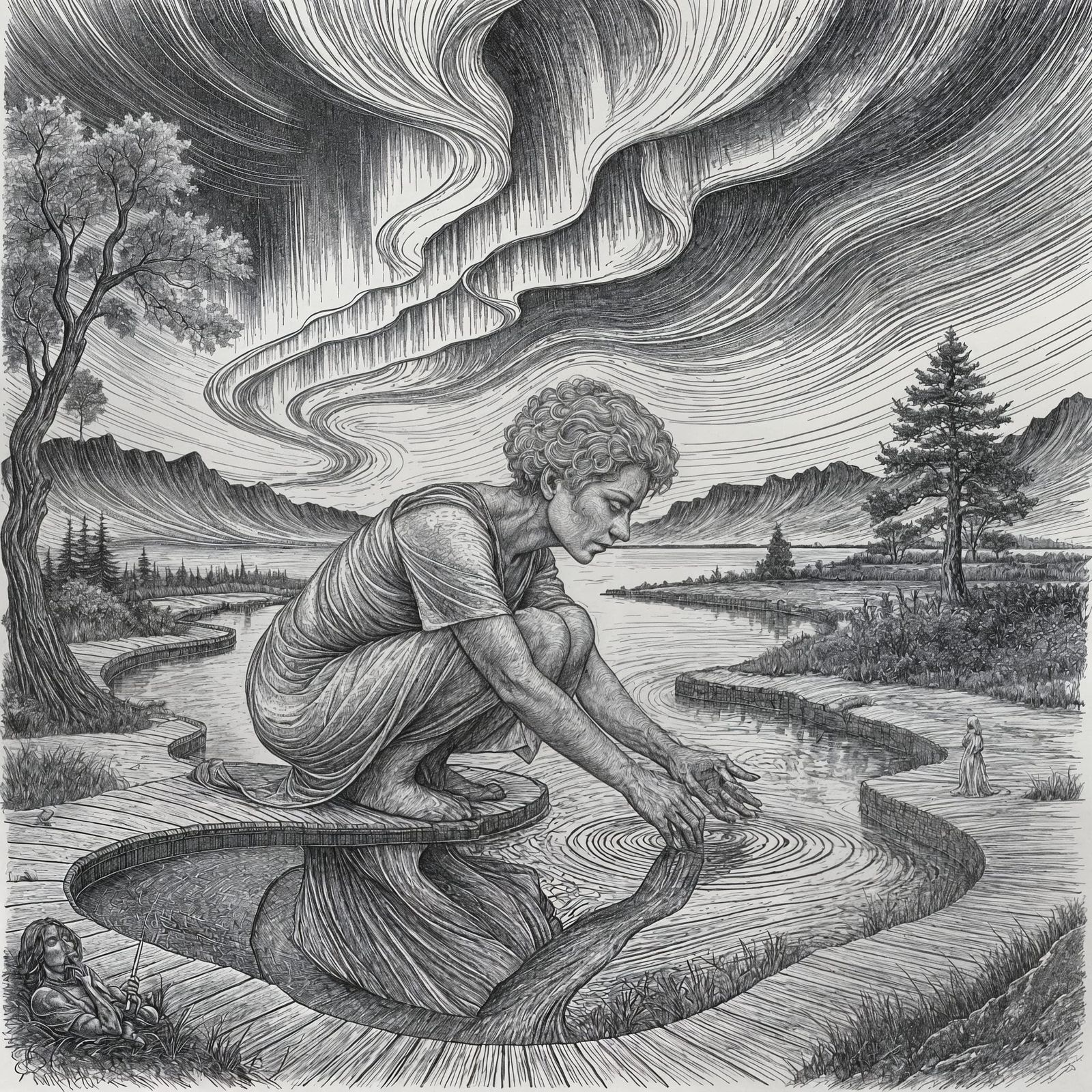 Ethereal Pool: Old Woman and Northern Lights