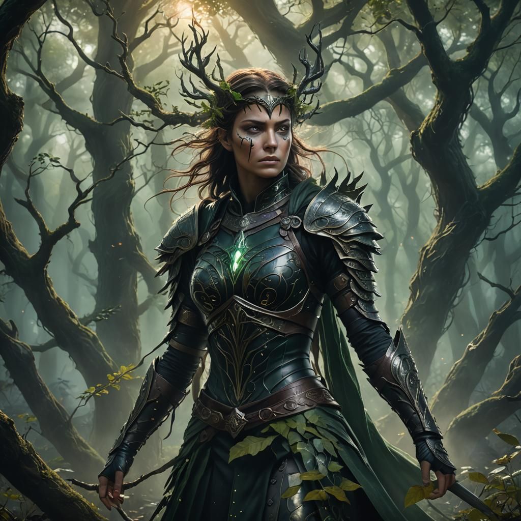 Mysterious Warrior in Enchanted Forest Concept Art