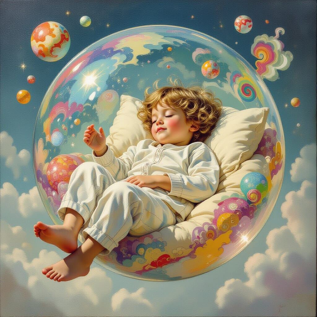 Child in Dream Bubble, Surreal Realism