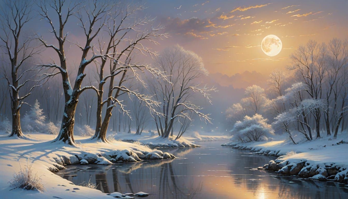 An ethereal winter river scape at night 02