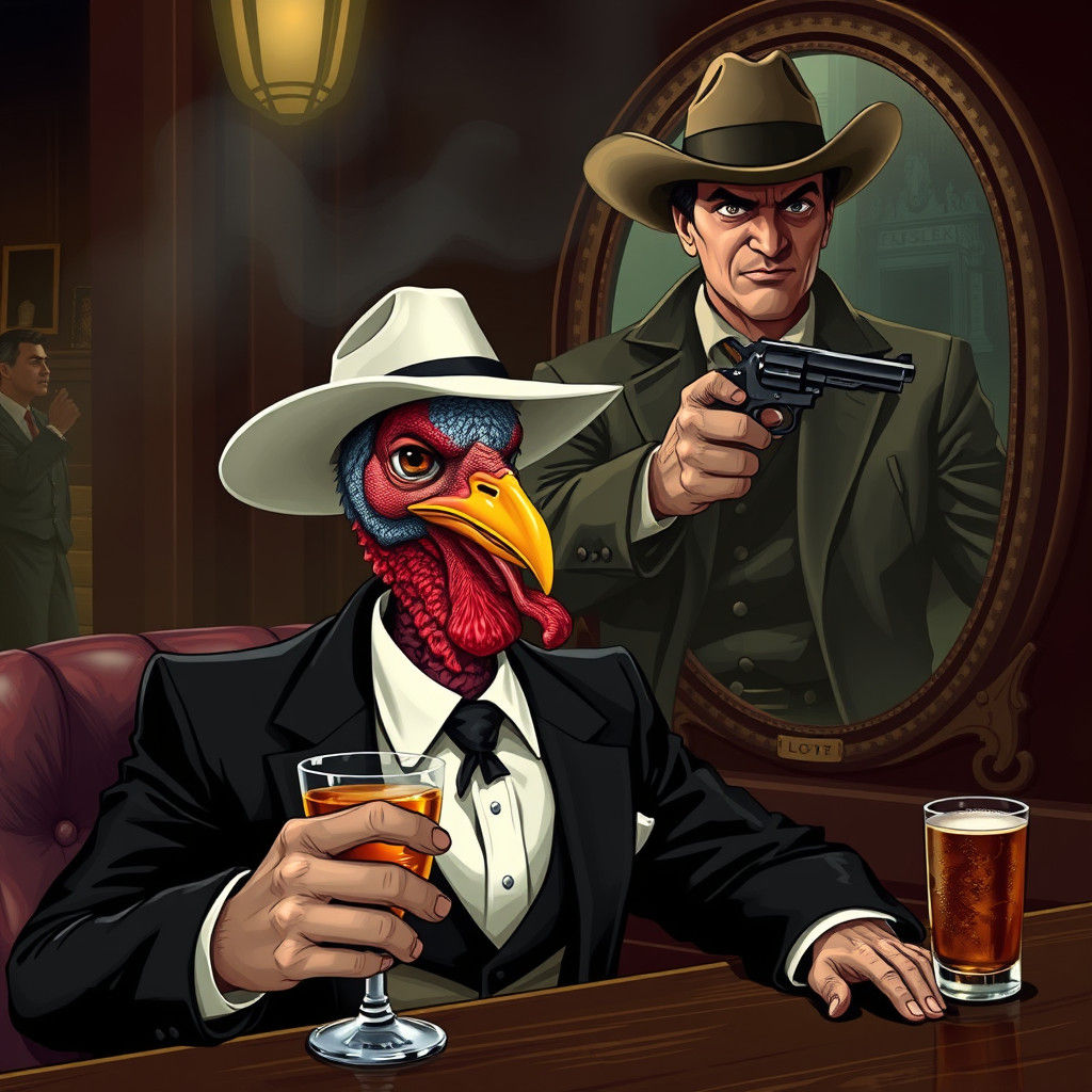 Gangster Turkey's Daring Escape: A Noir Scene