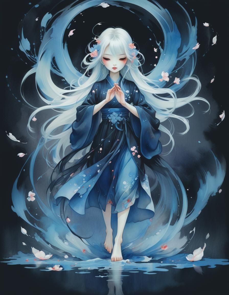 A Girl in Cherry Blossom Petal Whirlwind