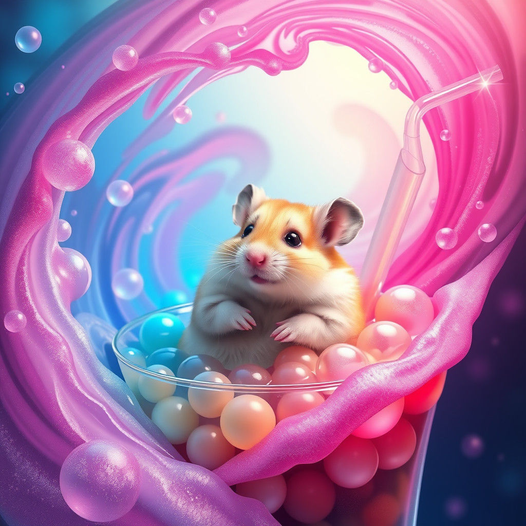 Hamster in Bubble Tea Vortex: Fantasy Concept Art