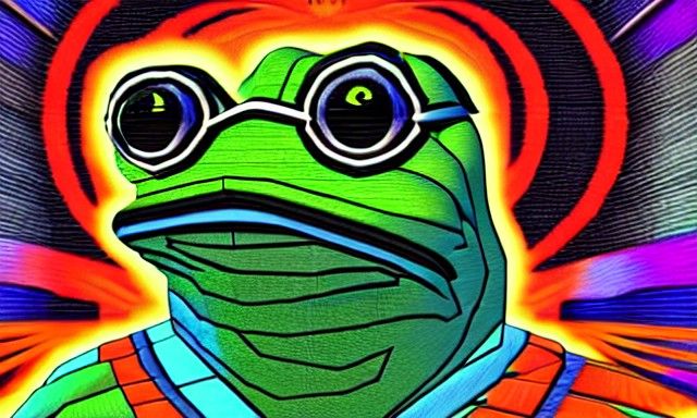 Vorticism Mosaic of Pepe in Surreal Moonscape