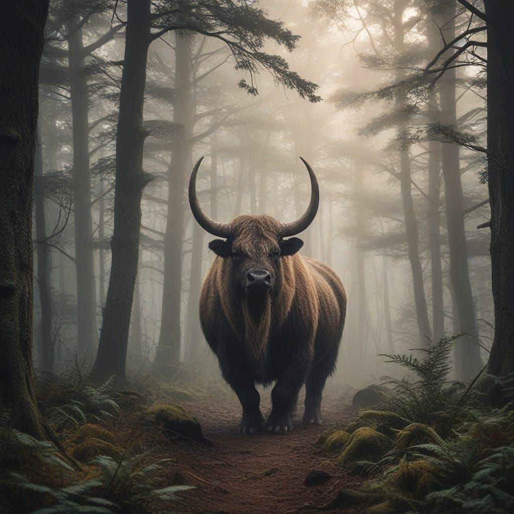 Majestic Elasmotherium in Ancient Forest
