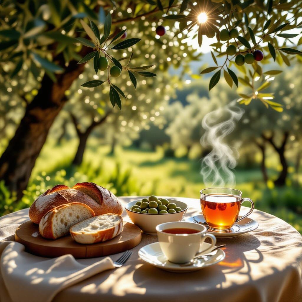 Mediterranean Breakfast Amidst Olive Trees