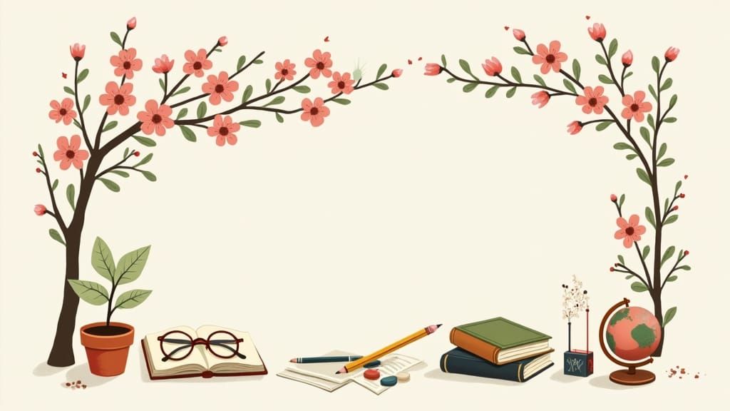 Whimsical Spring Elements in Japanese Woodblock Style