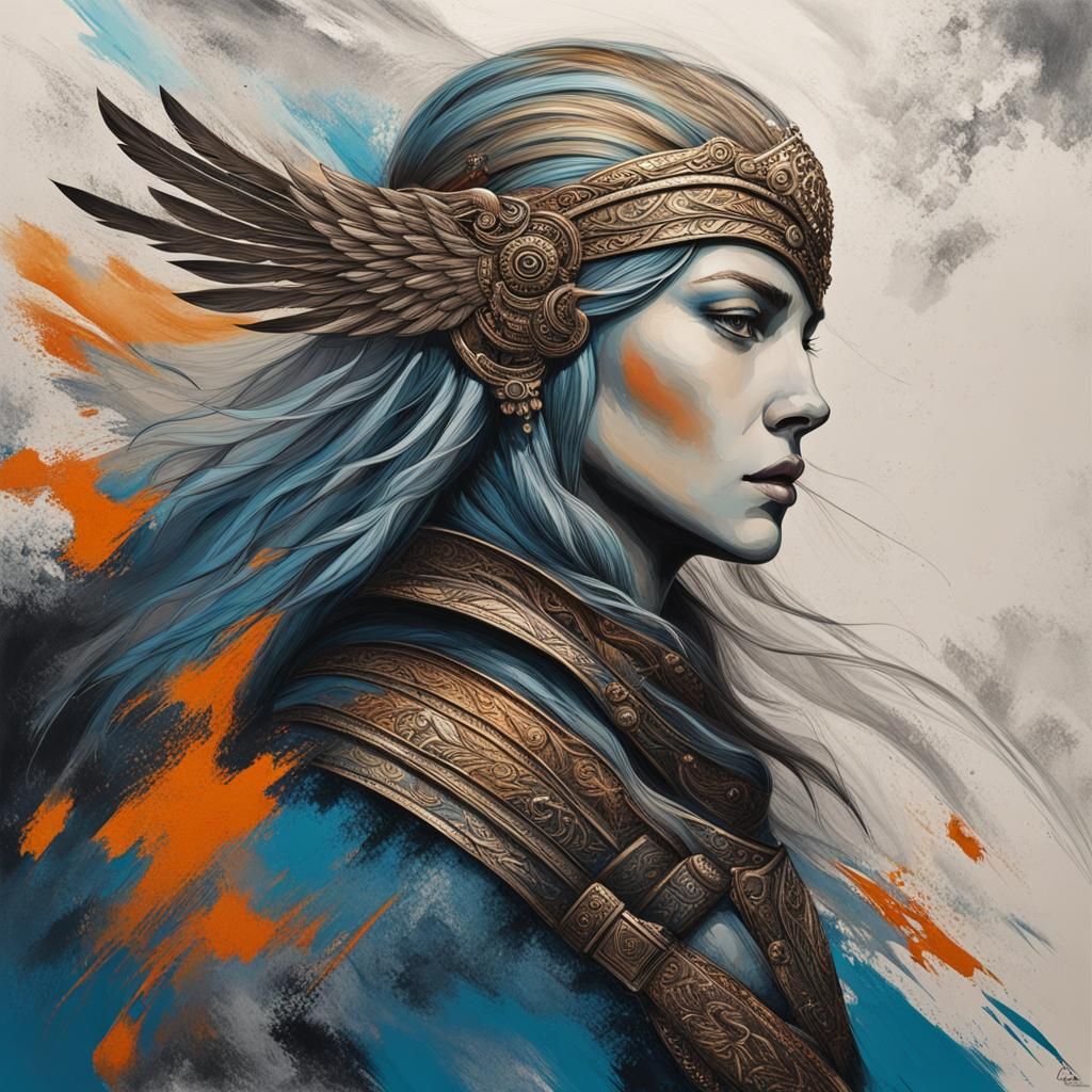 Valkyrie Maiden in Nordic Glory: Abstract Art