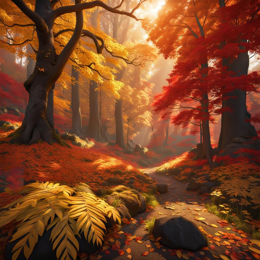 Hyperrealistic Indian Summer Wood in Warm Colors