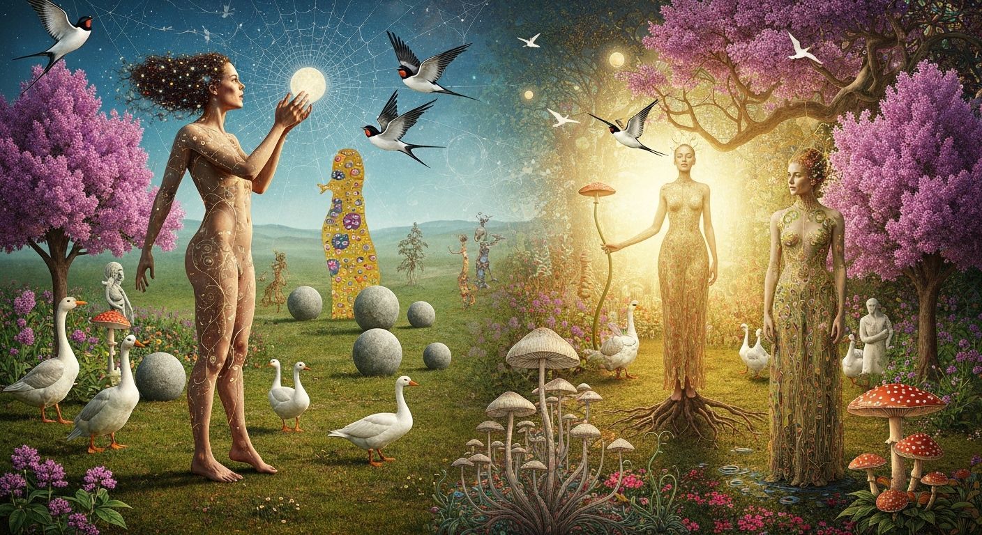 Cosmic Goddess of Life in Surreal Garden