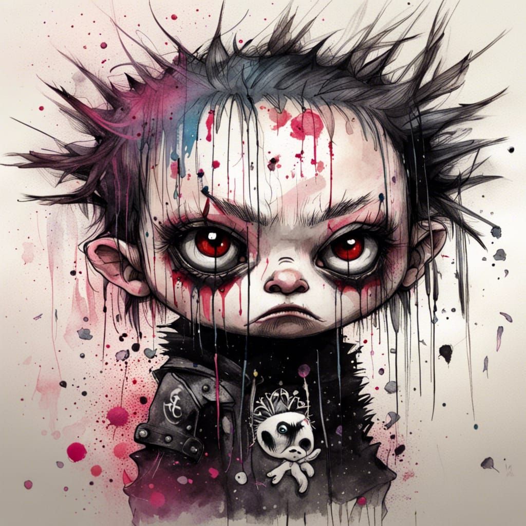 Grumpy Goth Punk Ink Illustration in Digital Art Style