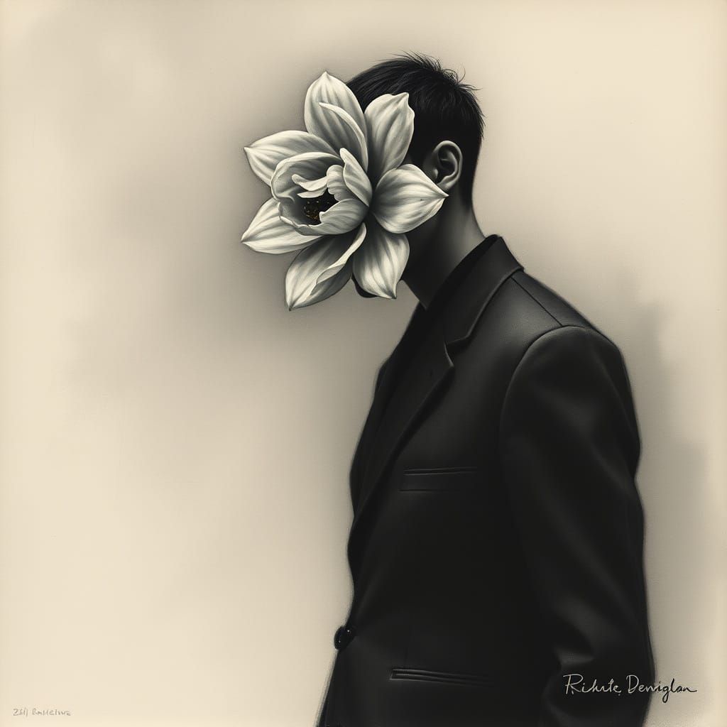 Floral Headed Figure in Misty Atmosphere