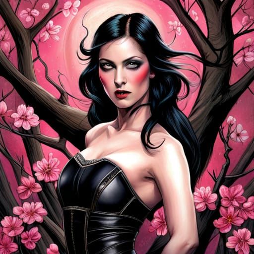 Cherry Blossom Tree in Hell: Digital Art