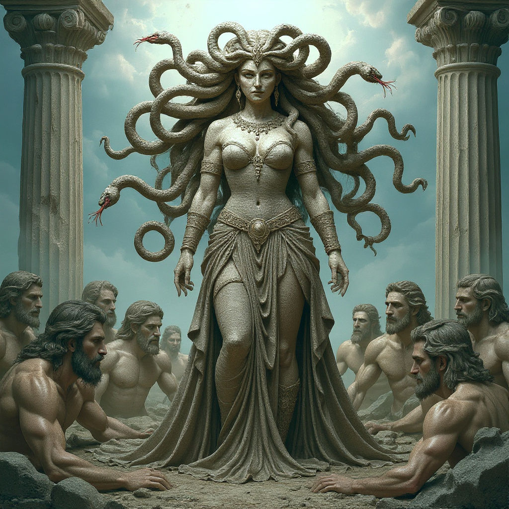 Medusa, Gorgon of Greek Mythology, Surrounded by Stone