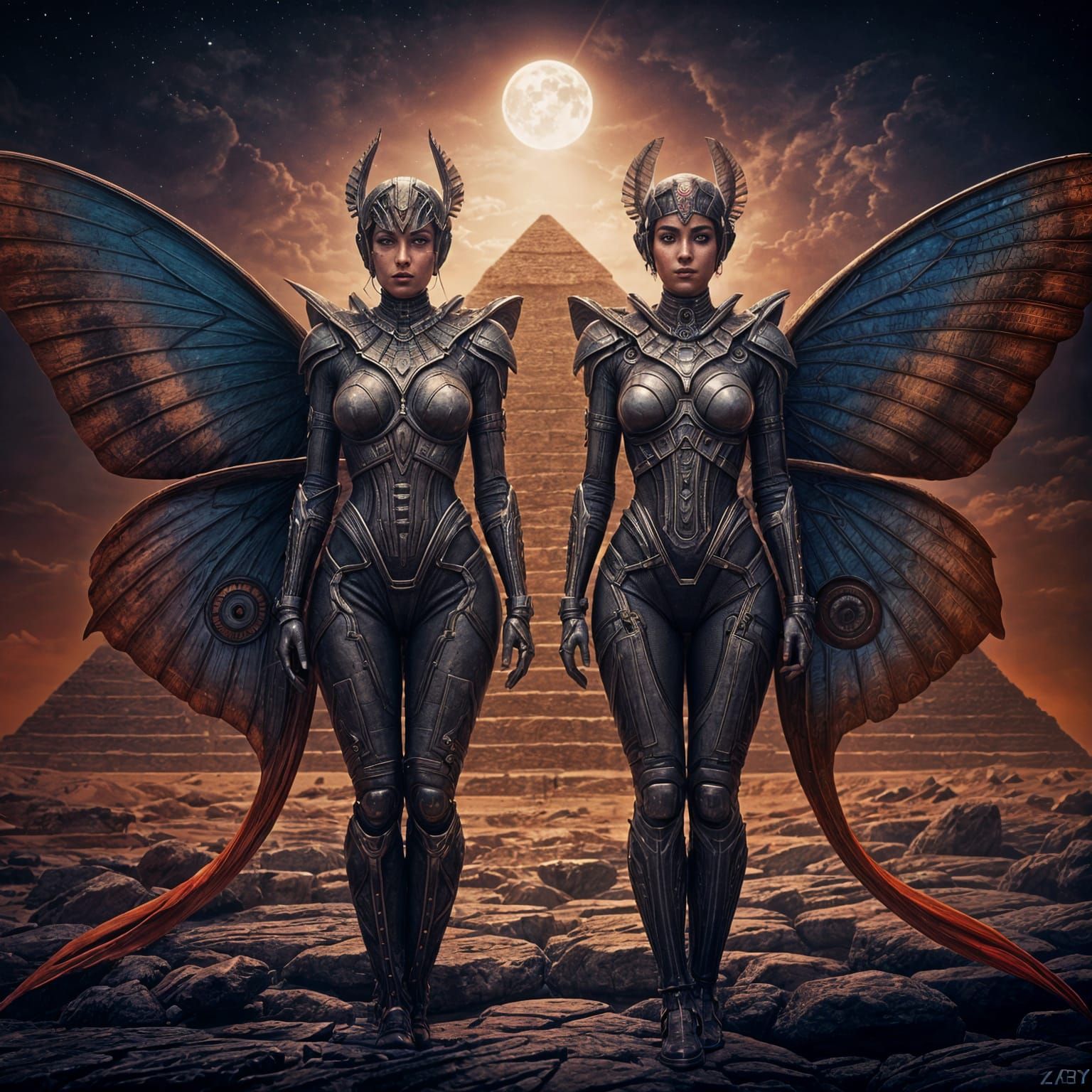 Post-Apocalyptic Moths in Biopunk Egyptian Scene