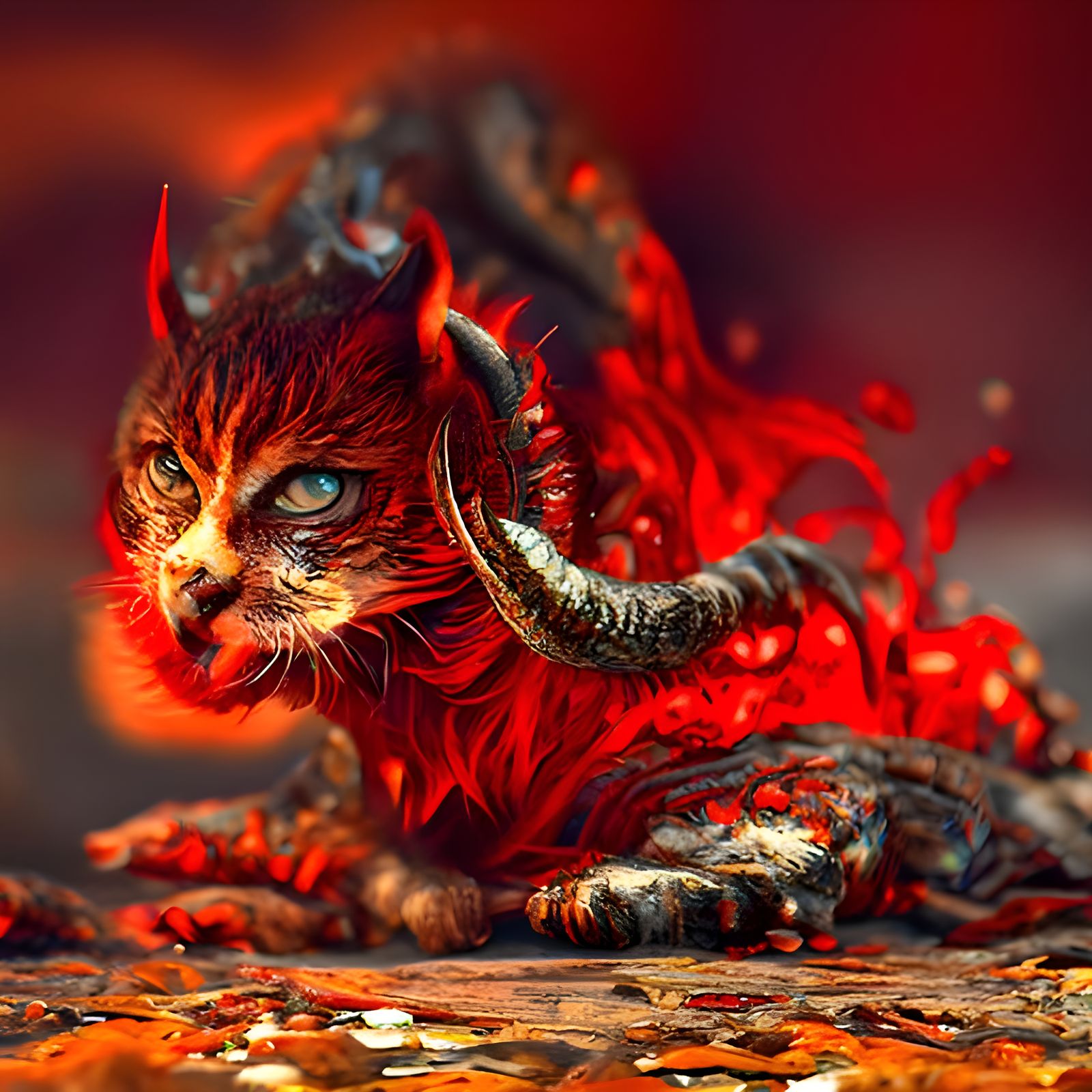 Fiery Hellspawn Cat Portrait in Sinister Style