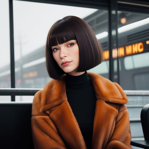 Woman's Bobcut Hairstyle in Pencil Drawing Style