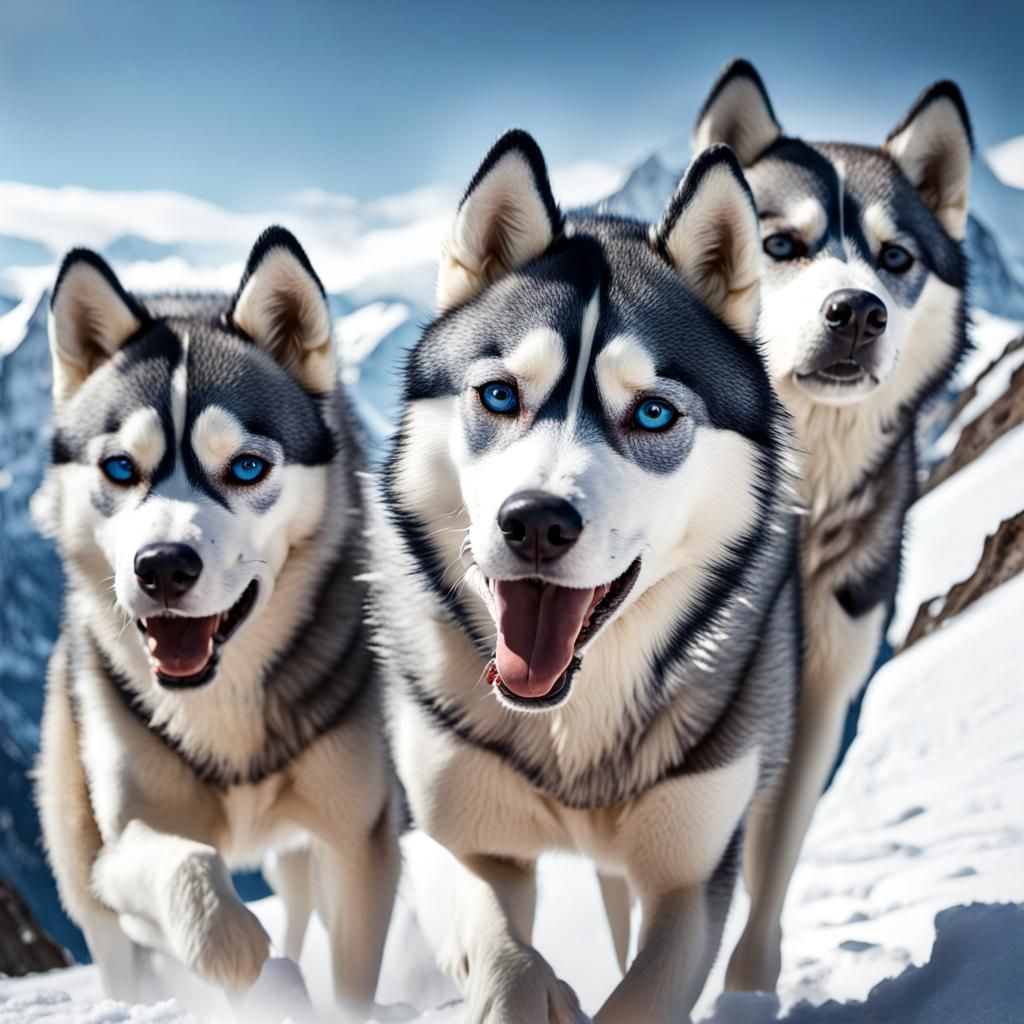 Huskies Running from Avalanche in Himalayas
