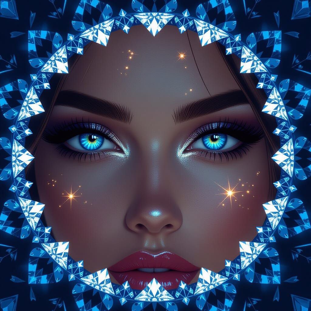 Woman With Diamond Eyes in Hyperrealistic Digital Painting