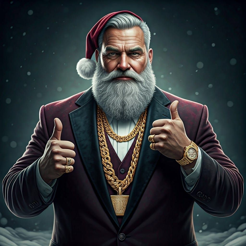Glamorous Gangster Rapper Santa Claus with Gold Accents