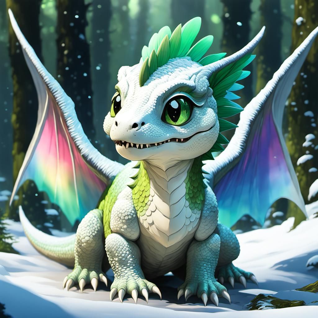 Chibi T-Rex with Rainbow Wings in Forest