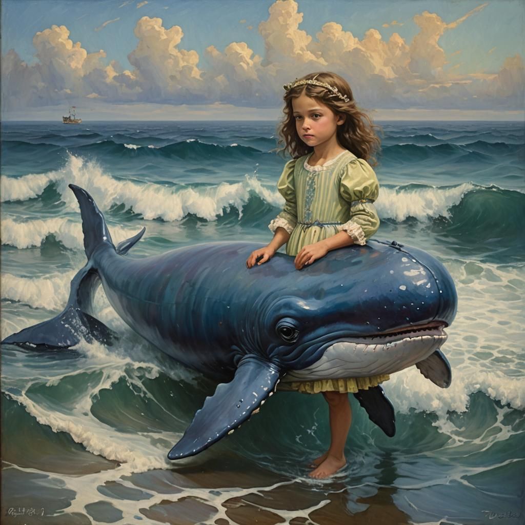 Princess Holds Whale: Oil Painting by Gurney Style