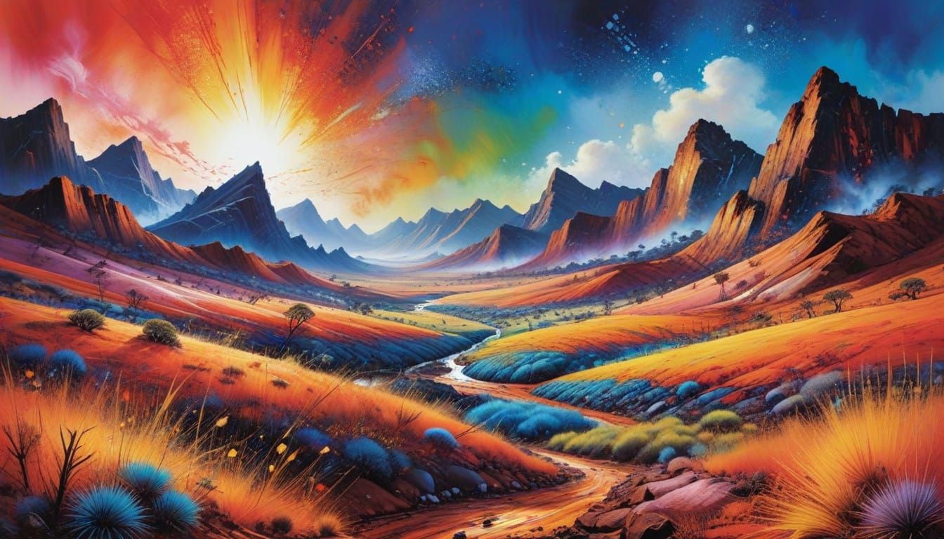 Vibrant Red Earth Australian Outback in Kaleidoscope of Colo...