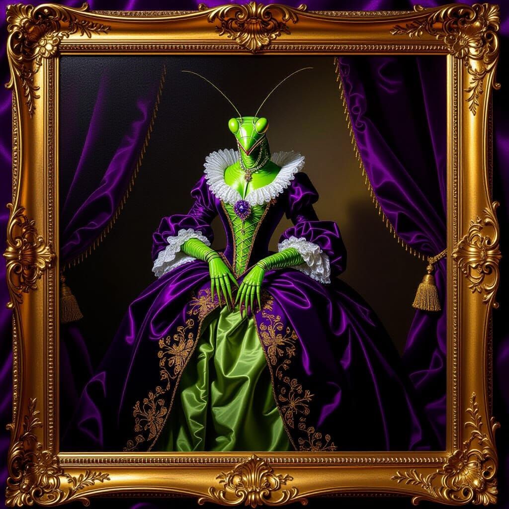 Baroque Mantis in Ornate Gown