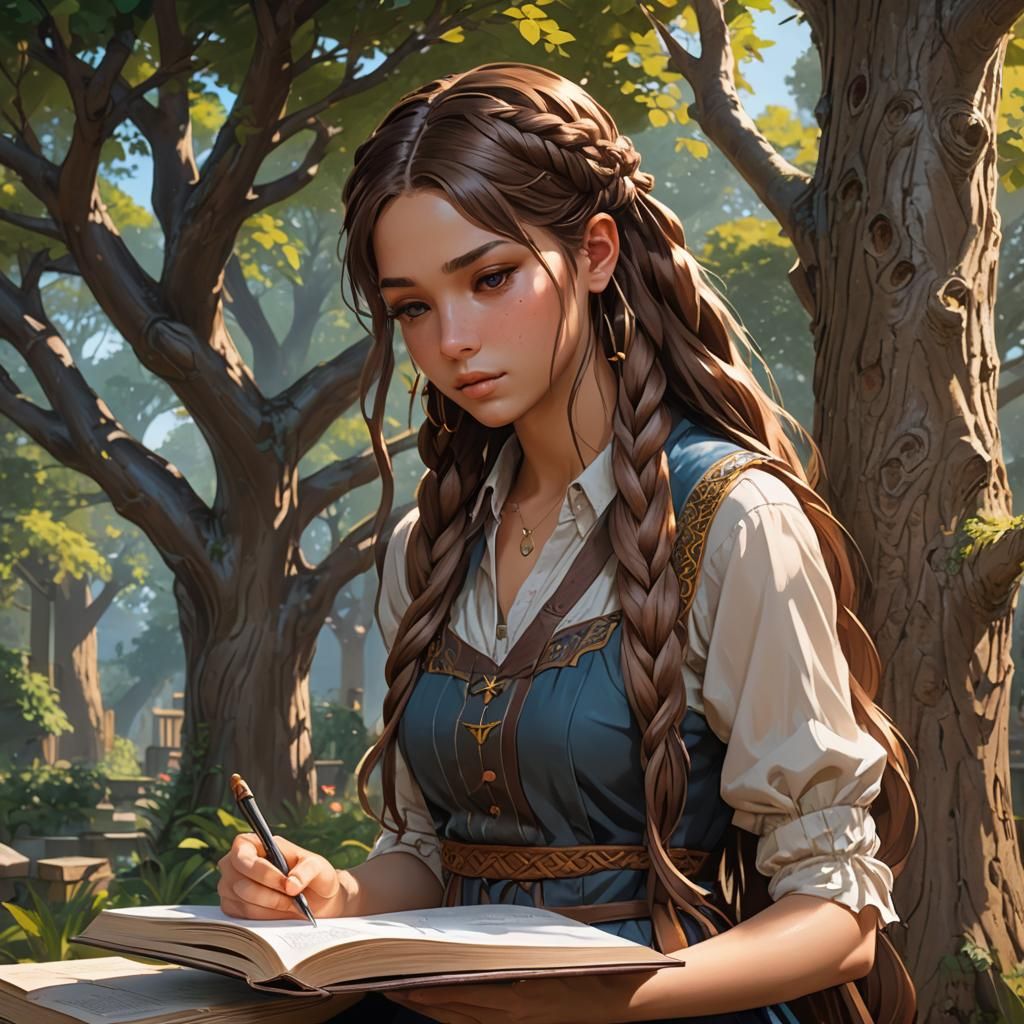 Anime Girl Writing Book: Hyperdetailed Portrait