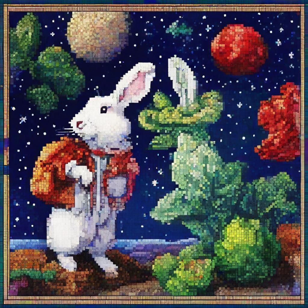 Pixelated Rabbit and Cabbage in Space