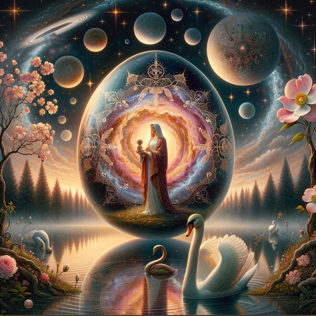 Galaxy in Glass Egg with Swan and Ave Maria