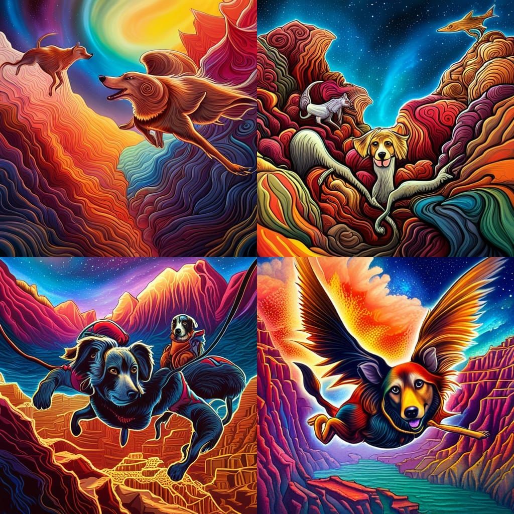 Skydiving Dogs Over Grand Canyon in Cosmic Style