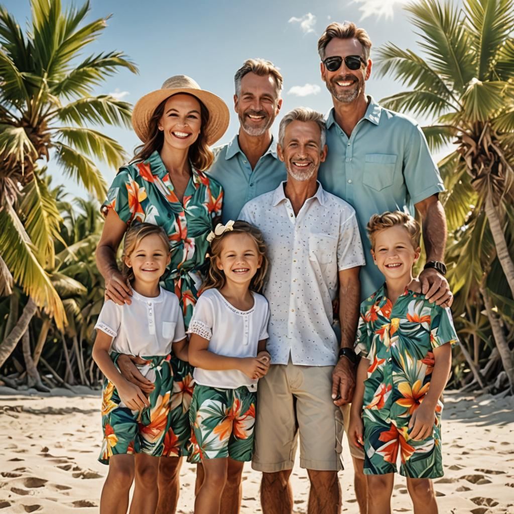 Serene Beach Scene with Happy Family
