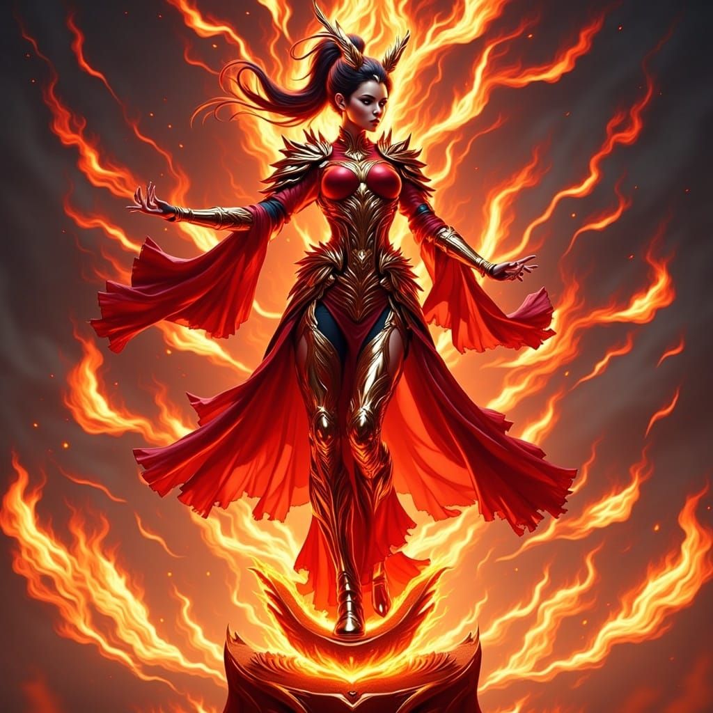 Heroic Anime Girl Amidst Fiery Flames