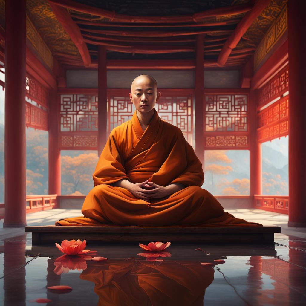 Monk Meditating in Pavilion, Zhang Daqian Style
