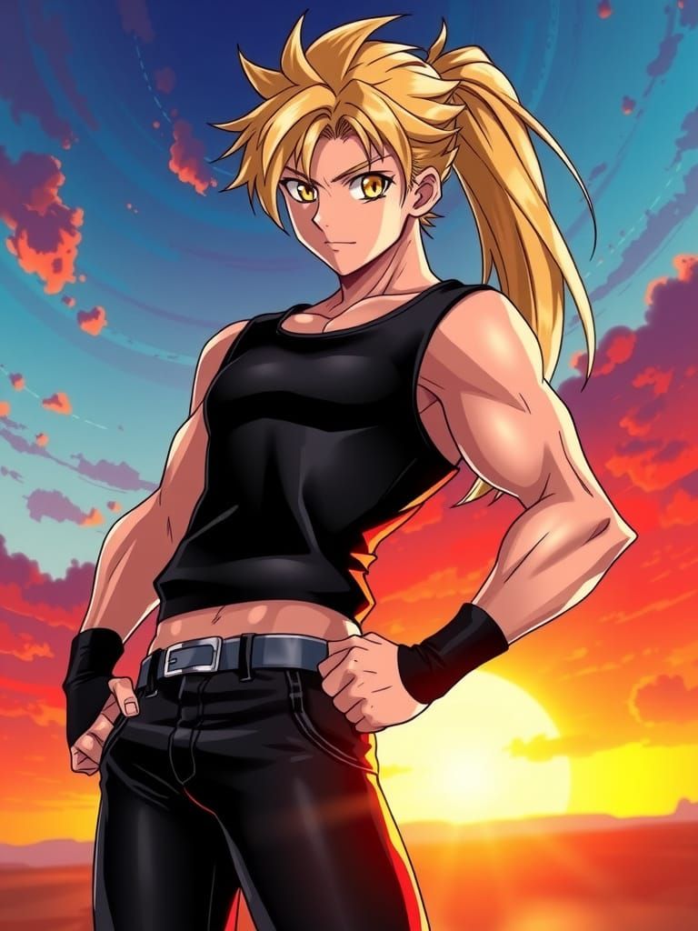 Anime-Inspired Portrait of a Handsome Young Athlete