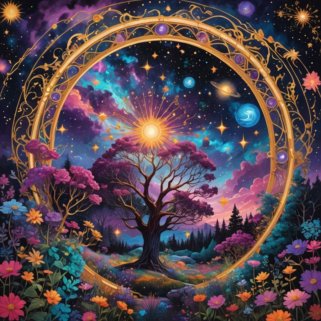 Astral Gateway: Iridescent Cosmos in Visionary Art Style