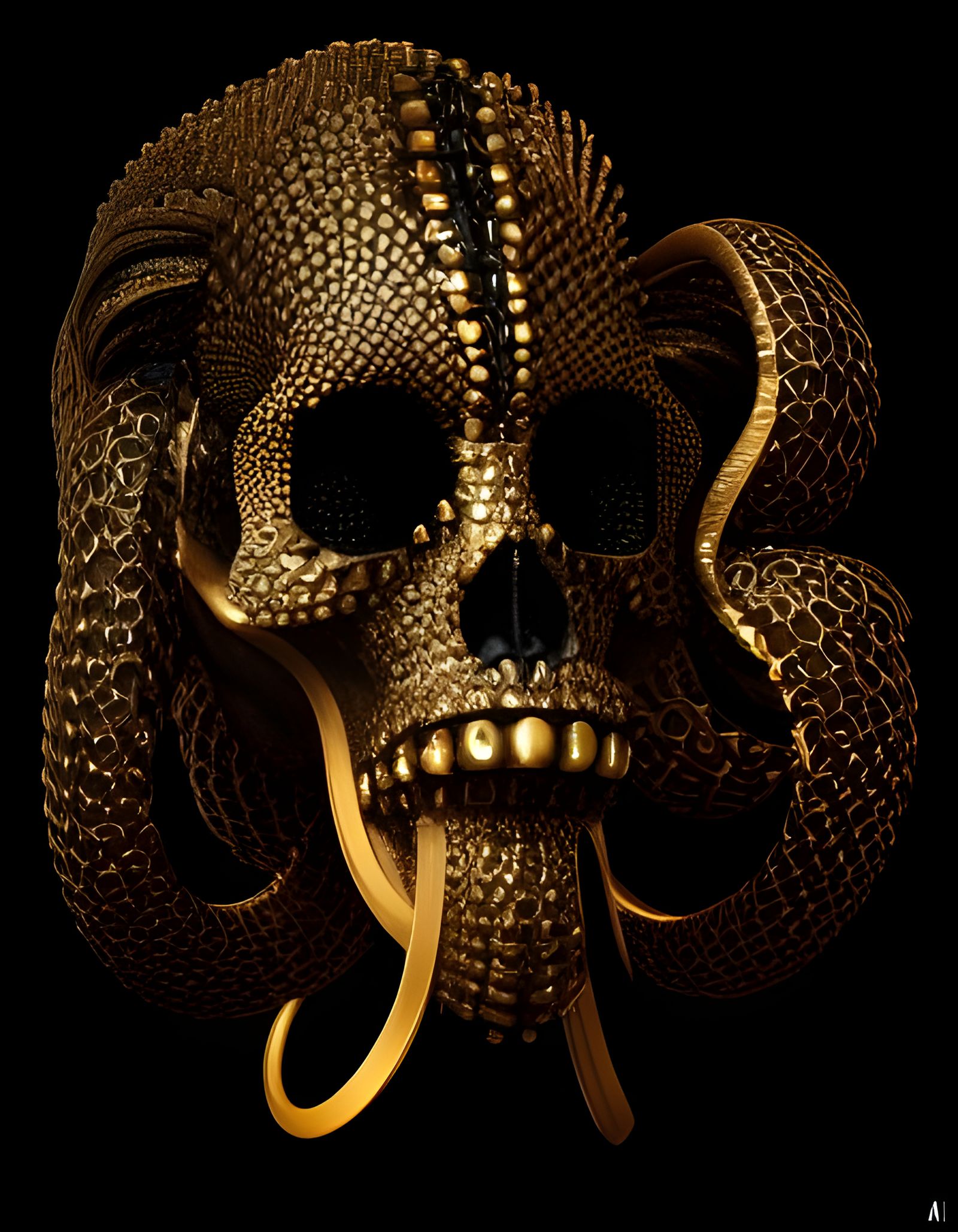 God Princess Portrait with Ram Skull Sculpture