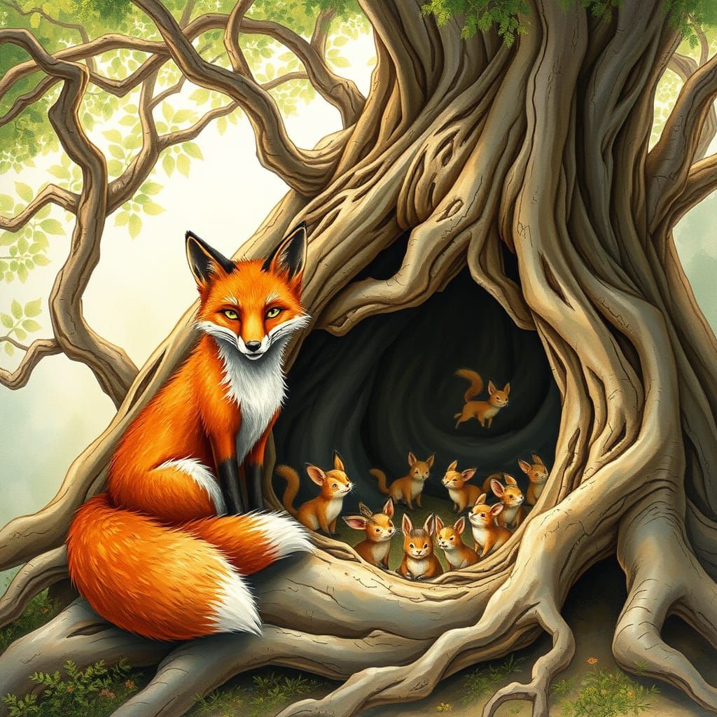 Whimsical Forest Guardian in Rusty-Red Fox Form