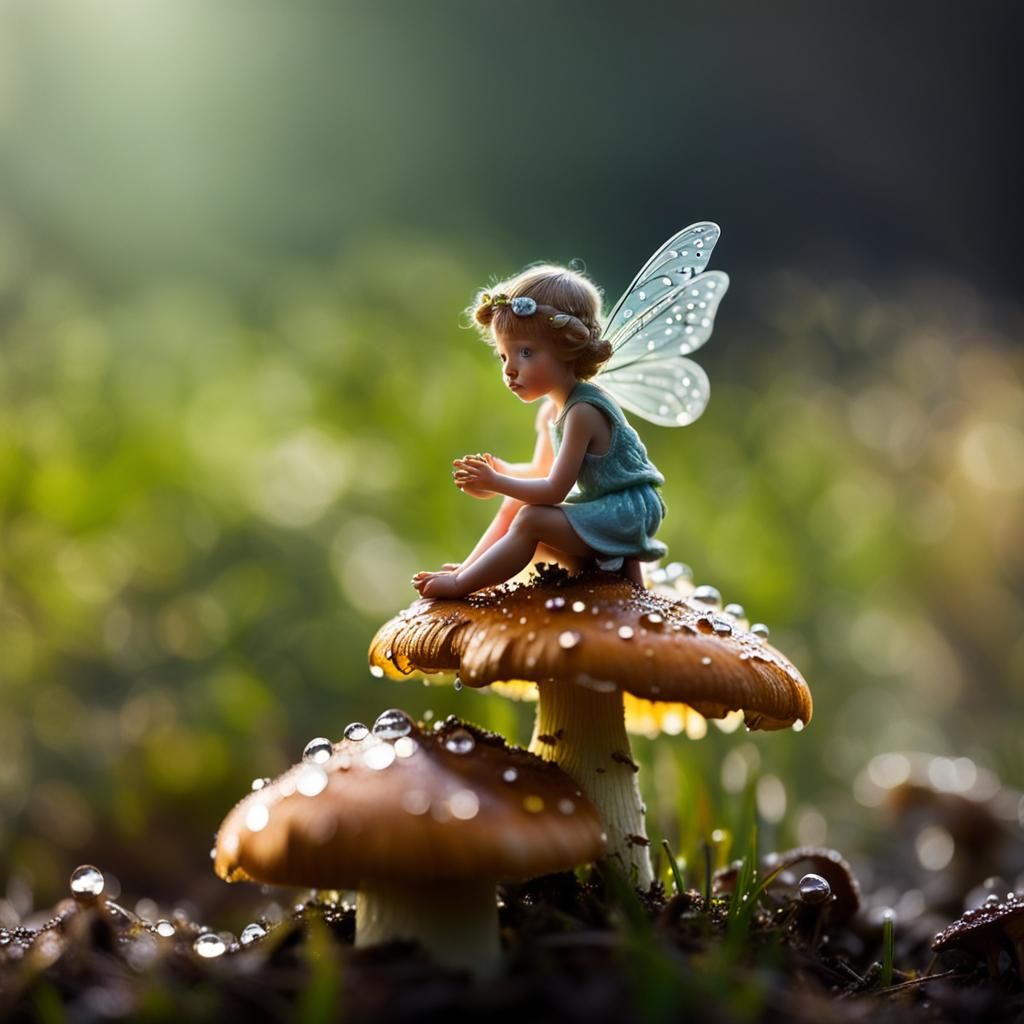 Tiny Fairy on Mushroom: Macro Photography