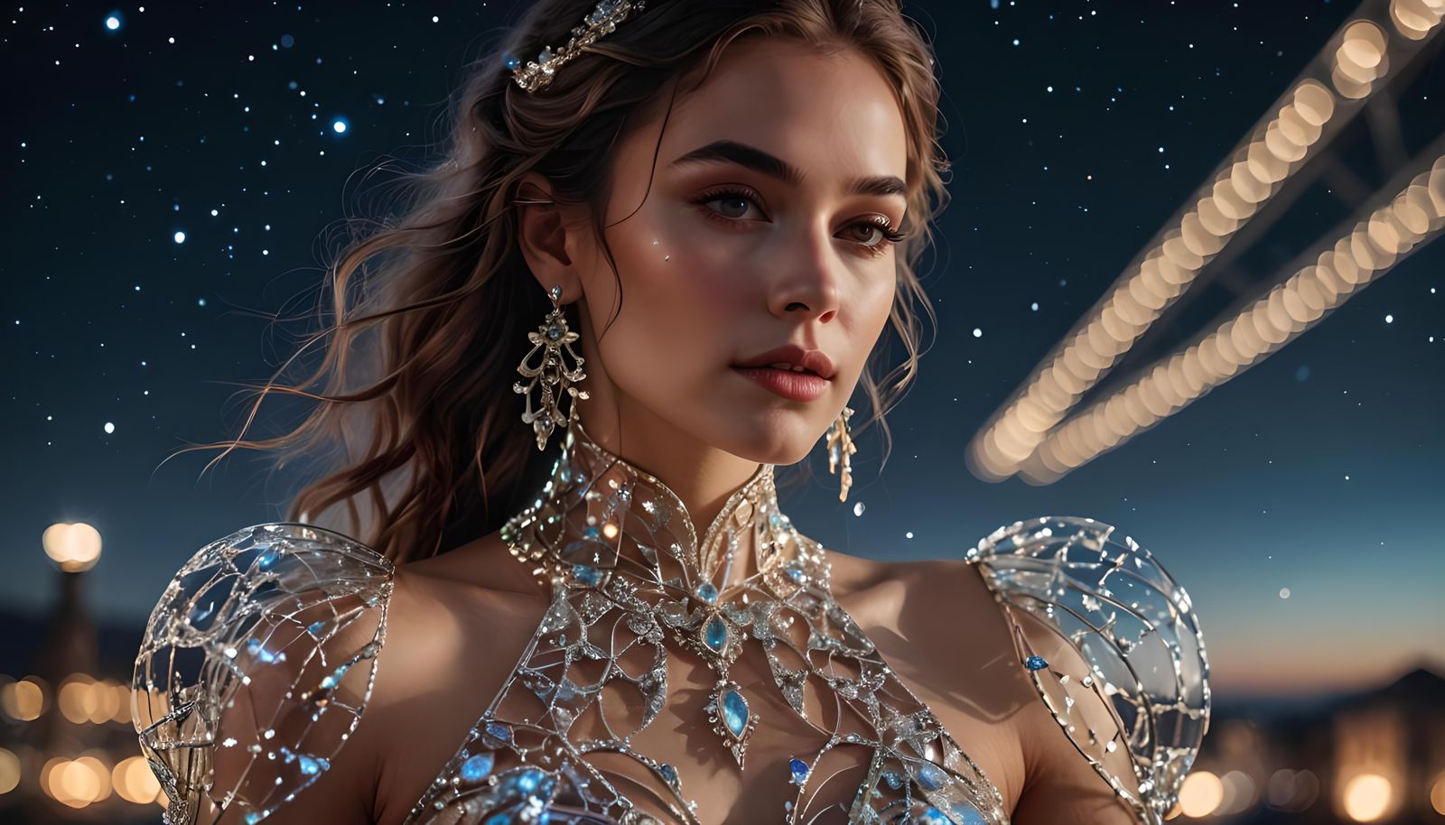 Close up portrait of a beautiful woman wearing an intricate ...