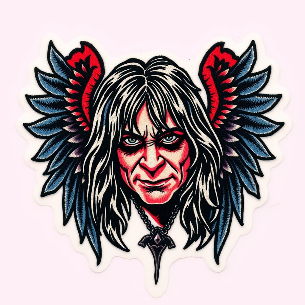 Ozzy Osbourne Tattoo Patch with Black Angel Wings