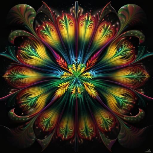 Psychedelic Fractal Leaves in Vivid Oil Painting
