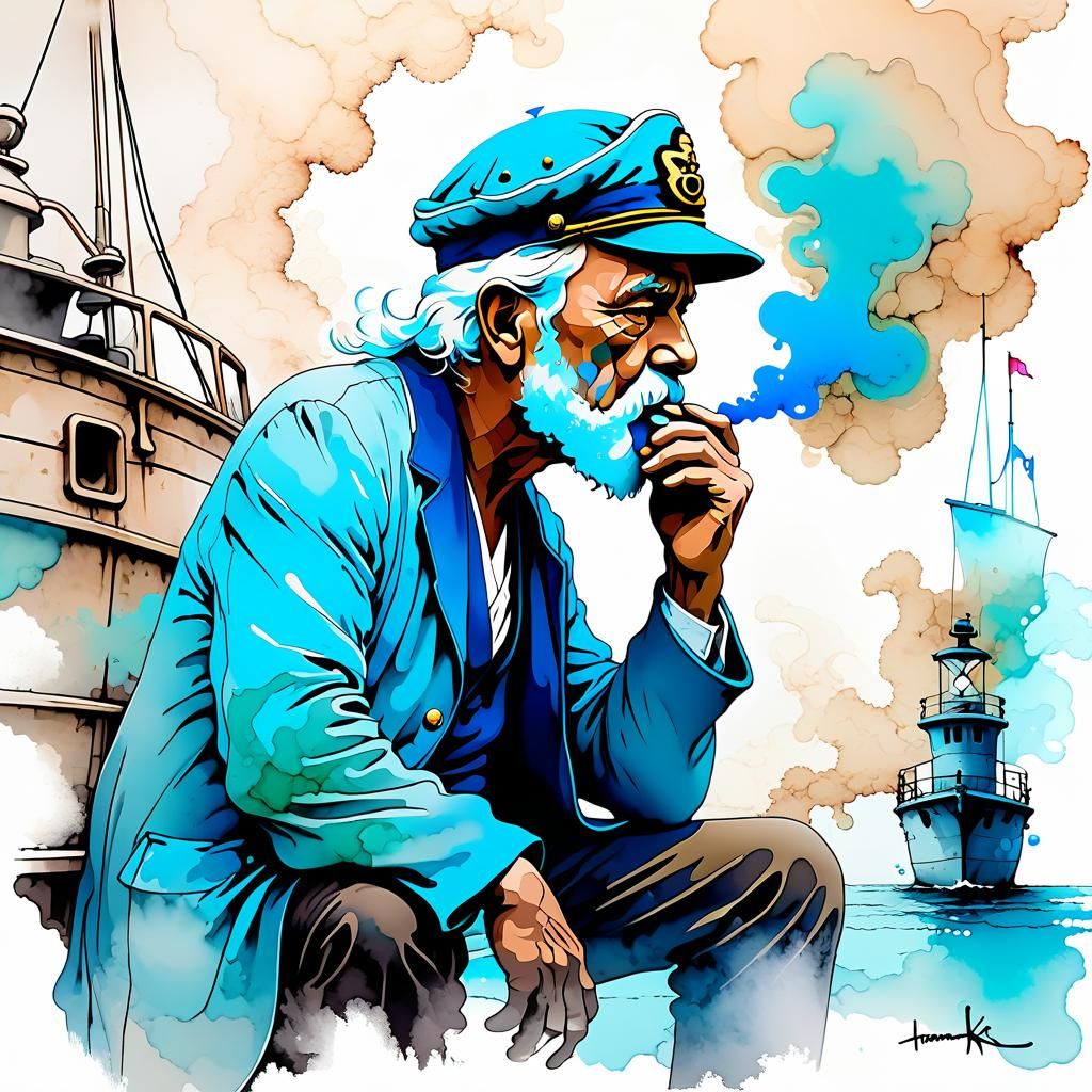 Old Sailor Portrait in Reverse Graffiti Style