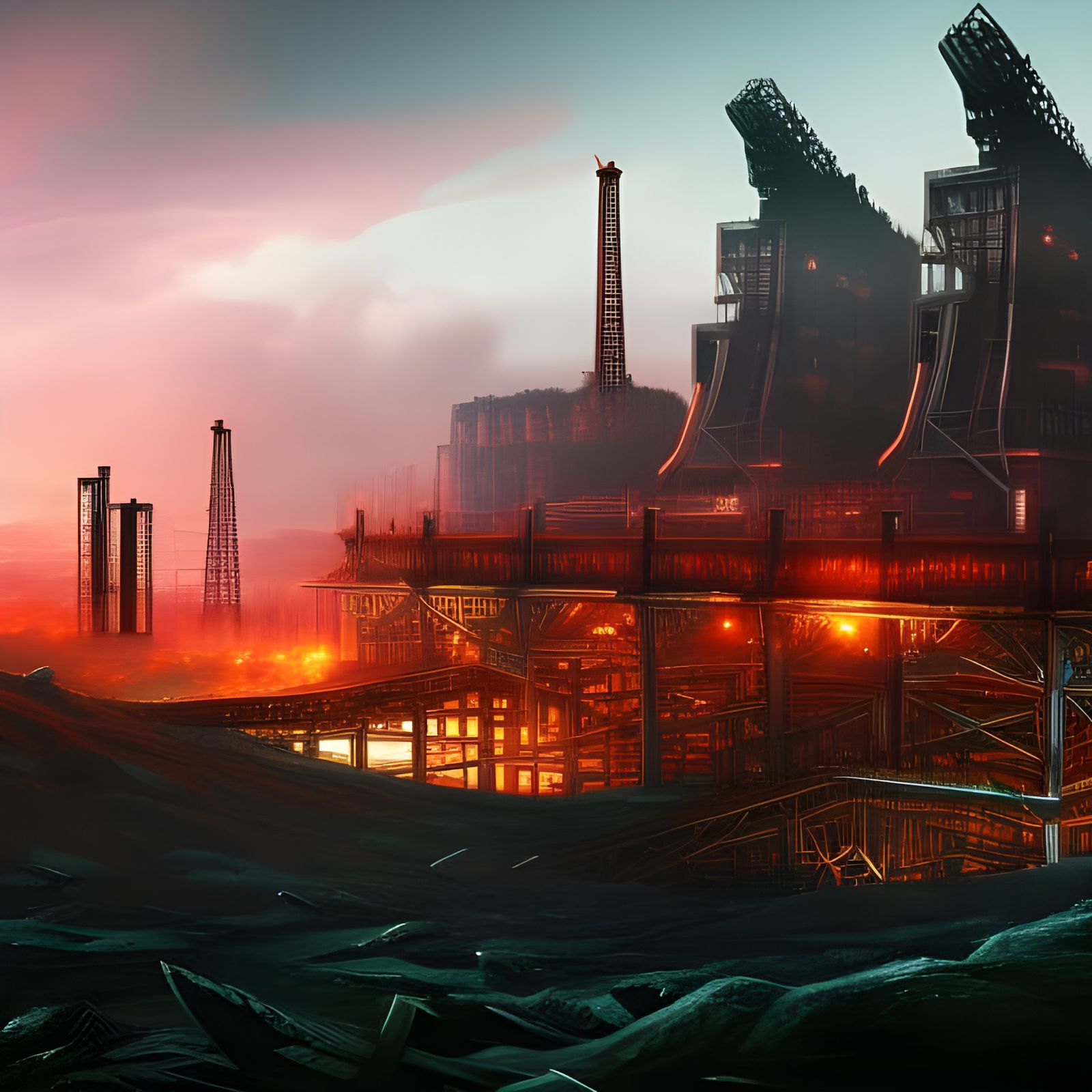 Vivid Nuclear Wasteland Landscape in Biopunk Style