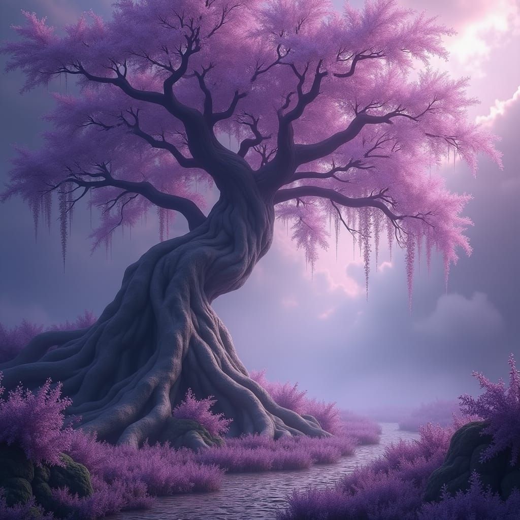 Enchanting Purple Mist Swirls in Mystical Landscape