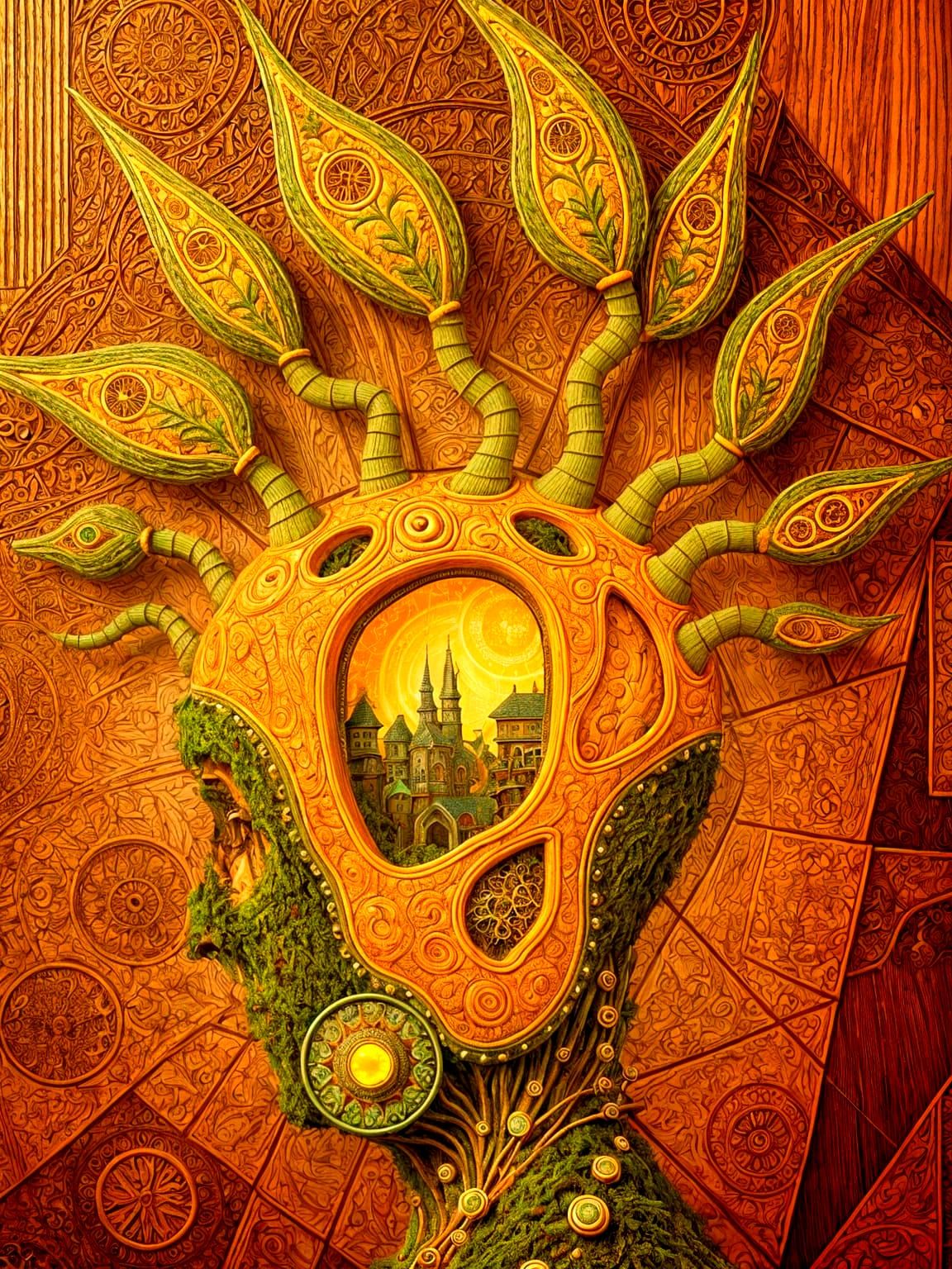 Surreal Moss Head Realm as Digital Art