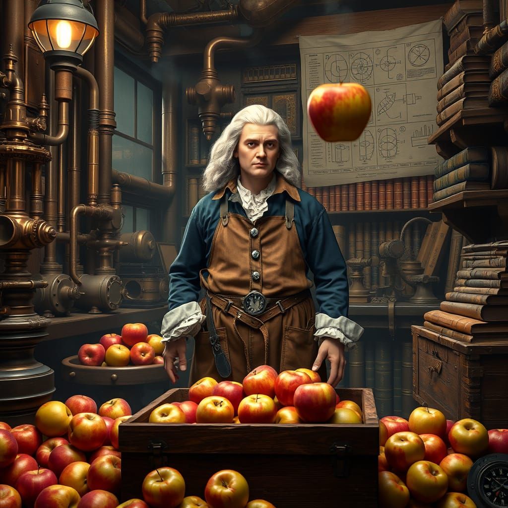 Isaac Newton Discovers Gravity in Steampunk Laboratory
