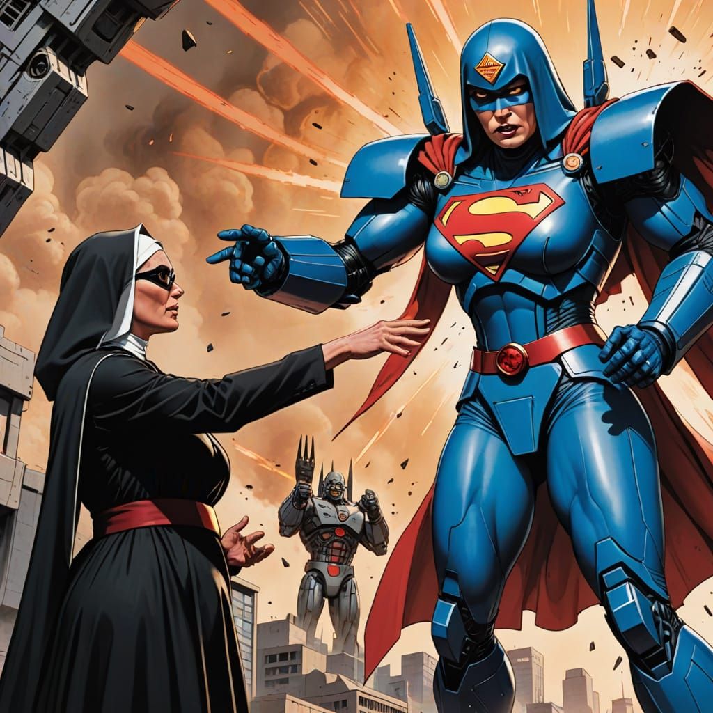 Surreal Superheroine Trapped in Giant Transformer's Crushing...