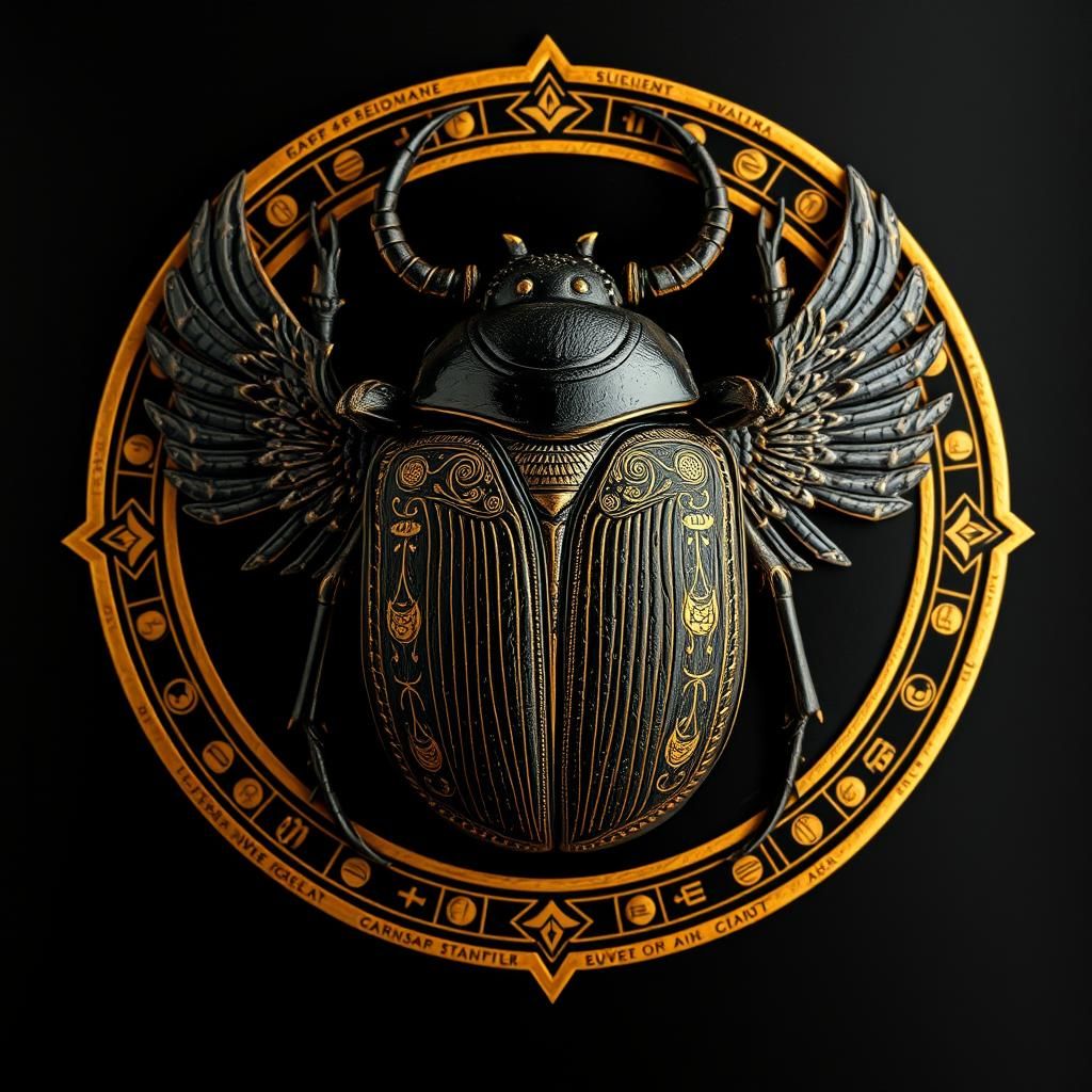 Egyptian Scarab Beetle with Golden Accents